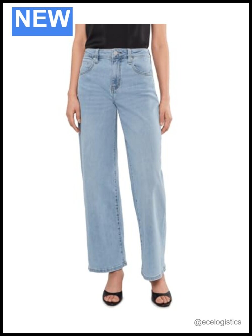 Stretch Denim Mid-Rise Wide Leg Jeans Regular Fit Five-Pocket